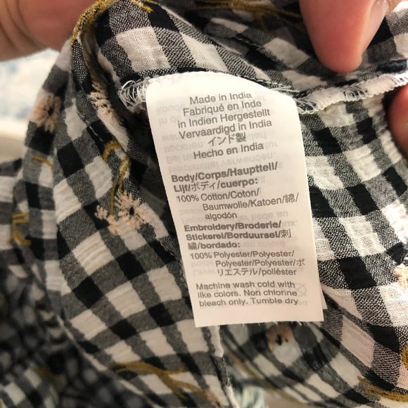 Madewell Plaid Bell Sleeve Embroidered Flowers - Picture 7 of 9